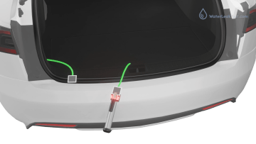 Visual demonstration of water ingress detection using WLTe tester and WICK sensor in vehicle trunk after automotive water leak test