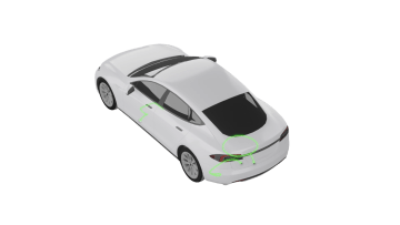 Visual representation of WICK sensor placement in vehicle interior for comprehensive automotive water leak detection