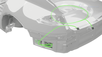 Placement of WICK sensors in rear section of vehicle body before interior assembly, as part of automotive water ingress detection system using WLT 21 adapter and WLT 200 tester after water chamber testing
