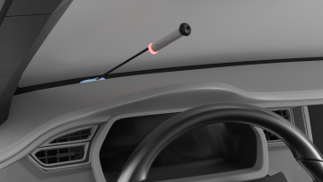 WLT 17 flat attachment used as a probe and adapter with WLTe tester, detecting water ingress via sound and light signal inside vehicle interior after automotive water leak test