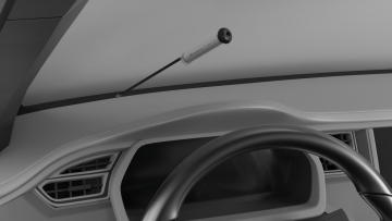 WLT 17 flat attachment used with WLTe tester on dry surface inside vehicle interior after automotive water leak test, demonstrating correct probe application without detection alert