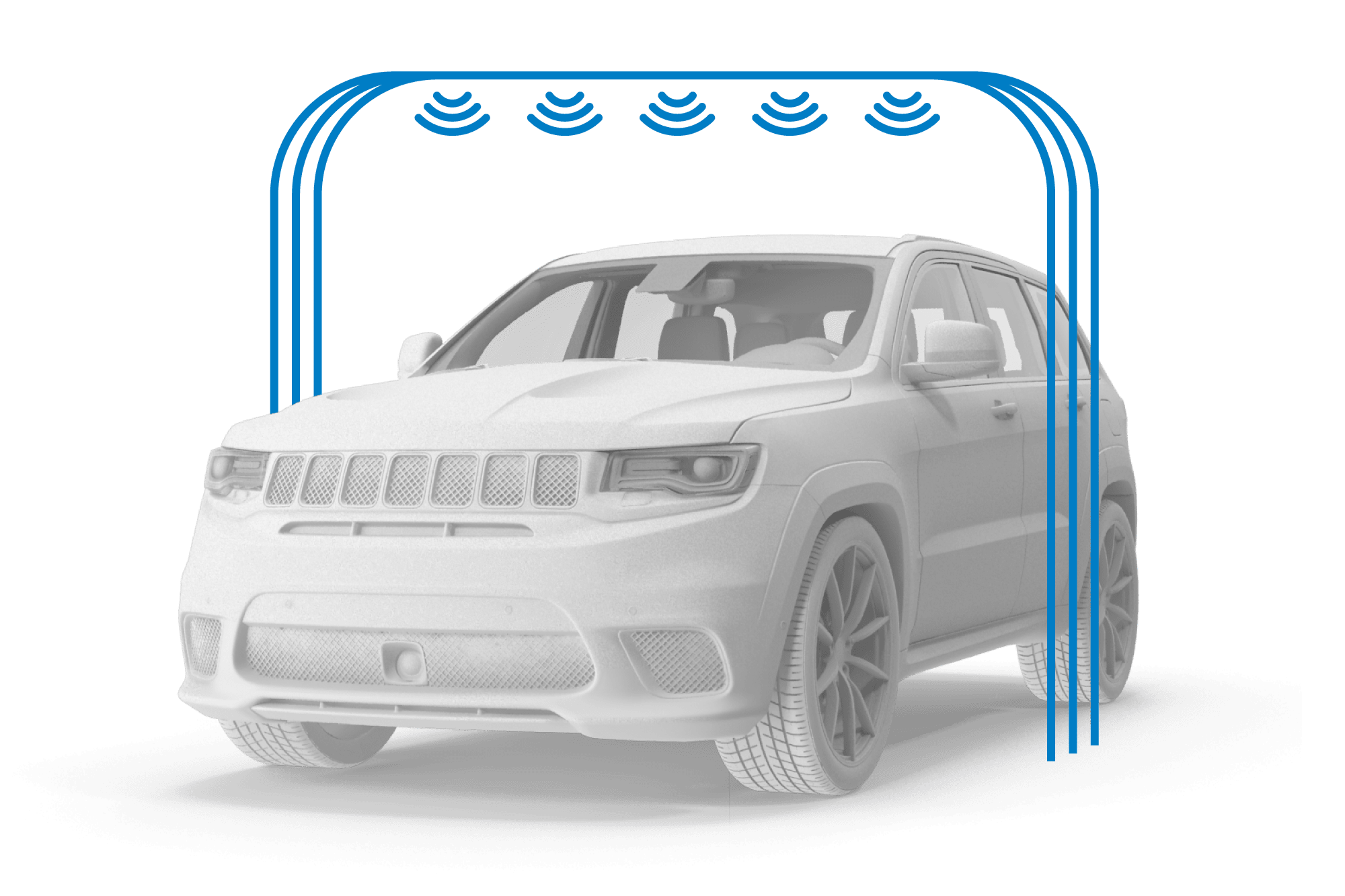 Research and development of RFID sensor technology for automotive water ingress detection, showing vehicle and RFID gateway in future leak testing concept
